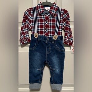 Cat & Jack Baby Boy Outfit 3–6M l NWT l Shirt + Suspenders + Jeans + Bow Tie Set